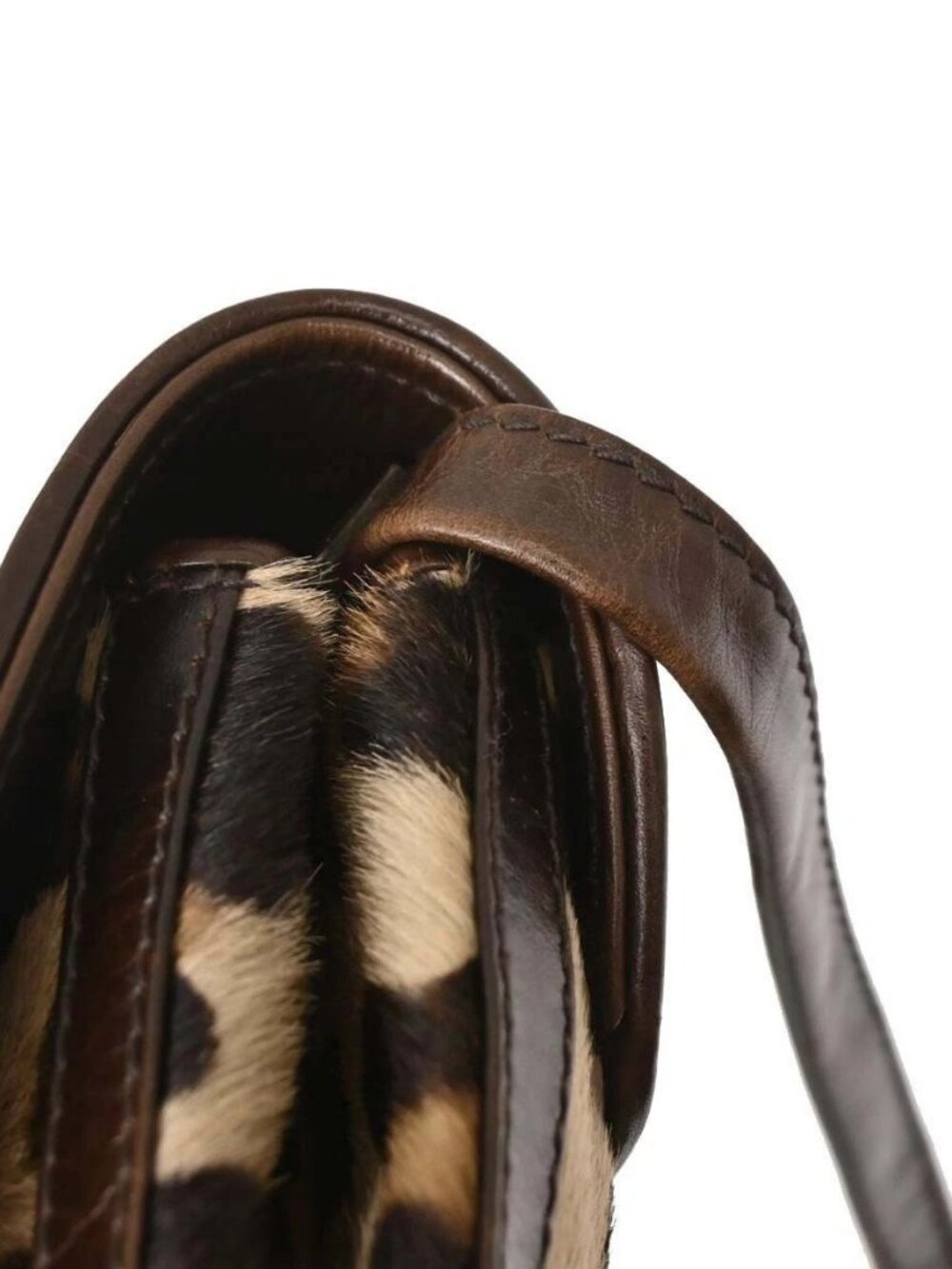 Celine Brown Pony Hair Leopard Print Shoulder Bag M05 166831 - Picture 10 of 15
